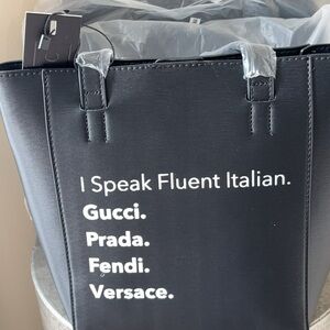 Black Tote Bag with Italian Fashion Print